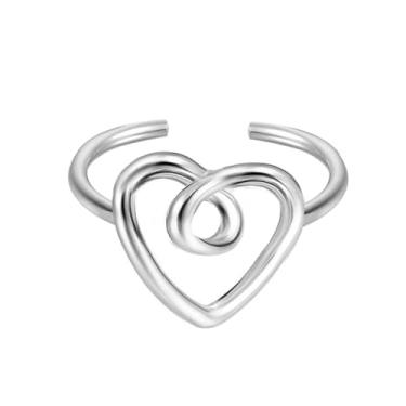 Imagem de Anel ajustável com nó de coração delicado banhado a prata anéis de compromisso de casamento eterno para mulheres, moda minimalista, banda aberta expansível chique, joia de aniversário de noivado