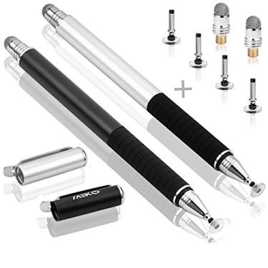 Imagem de MEKO (2 peças) [Série Precision 2 em 1] Caneta Stylus/Styli para todos os dispositivos com tela sensível ao toque, pacote com 4 pontas de disco substituíveis, 2 pontas de fibra substituíveis - (preto