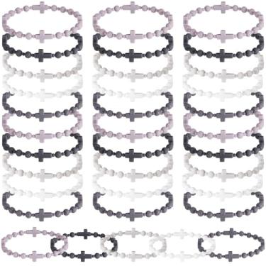 Imagem de Tondiamo Pulseira de silicone com cruz de 30 peças, para mulheres e homens, 5 cores, pulseira de oração de Jesus Cristão, presente de fé religiosa