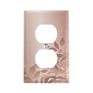 Imagem de Papel de parede rosa 1 capa de placa dupla de gangue capa decorativa para interruptor de luz placa elétrica para quarto cozinha decoração de casa 11,4 cm x 7,1 cm