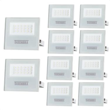 Imagem de Kit 10 Refletor Holofote Taschibra Led Tr Slim 20w Verde Prova Da água Ip65 Branco Bivolt