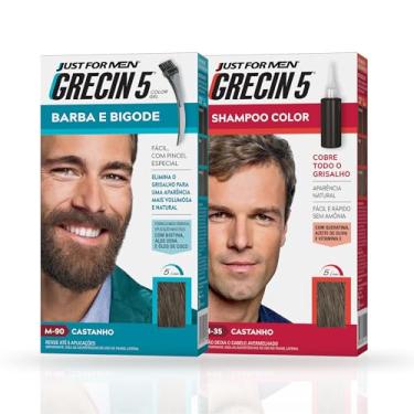 Imagem de Grecin 5 Color Gel Barba e Bigode Castanho M-90 28g e Shampoo Tonalizante Castanho H-35 60ml