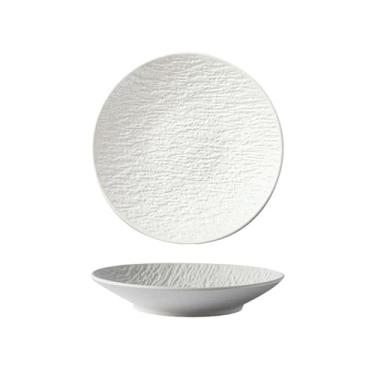 Imagem de Prato de cerâmica estilo ocidental com padrão de rocha retrô fosco requintado preto e branco - prato de 20 cm de profundidade - branco