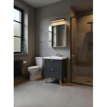 Imagem de Gabinete para Banheiro com Cuba e Armario 60cm Mdf Grafite Milano - On