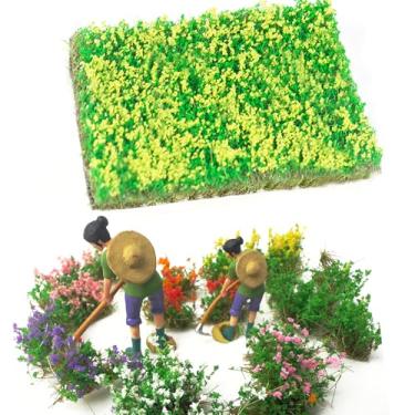 Imagem de Warmtree Aglomerado de flores de tufos de grama rasgados à mão para cenários em miniatura, aplicável à escala N & HO para layouts de trem, suprimentos de diorama e modelos arquitetônicos (amarelo)