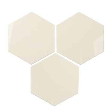 Imagem de Miscasa Azulejo hexagonal grande, revestimento de cerâmica bege brilhante para cozinha, banheiro, lareira, trailer, parede de destaque fácil de instalar, conjunto de 32 peças