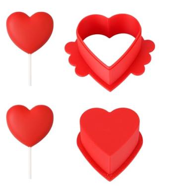 Imagem de Cortador Bolo em Formato de Coração, 6,5x6,3cm Forma Bolo Formato de Coração com Asas Conjunto Prensa Impressa em PLA 3D Utensílios para Confeitaria Caseira Sobremesas Casamento (Vermelho)