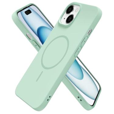 Imagem de Oakxco Capa de silicone para iPhone 15 Plus 14 Plus, capa magnética fina e fina compatível com carregamento sem fio Magsafe, capa de borracha macia estética feminina fofa para mulheres e meninas