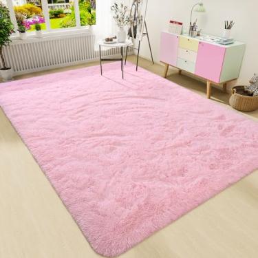 Imagem de HOMORE Tapete rosa para meninas, 12 x 20 cm para sala de estar, tapetes macios para quarto de crianças, tapetes fofos para dormitório, tapete peludo para decoração de berçário