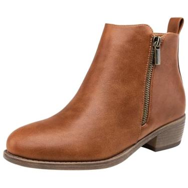 Imagem de Botas femininas de cano curto JEOSSY com salto grosso e salto baixo, Ankle Bootie-905-yellow Brown, 6