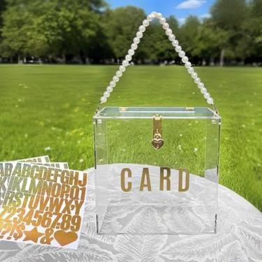 Imagem de FUMOLEER Caixa de cartão de acrílico com cadeado de coração dourado, alça de corrente de pérola para recepção, aniversário, festa, caixa de dinheiro, desejo de felicidade, festa de formatura
