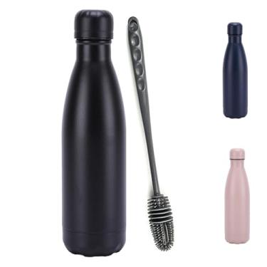 Imagem de Garrafa Térmica 500ml - Dupla Isolada a Vácuo Antivazamento Garrafinha Academia Fitness Corrida Esportes Escritório Aço Inox (Preto)