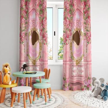 Imagem de Cortina Tecido Oxford Quarto Infantil Bailarina Molduras - 280x220cm -