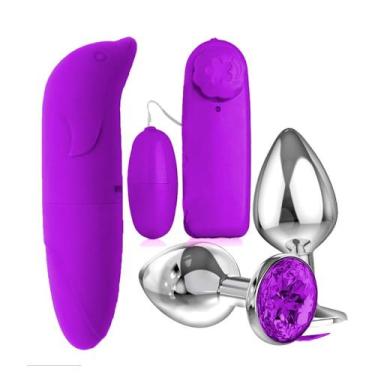 Imagem de Kit Vibrador Feminino Ponto G + Bullet Massageador Clitóris + Plug Ana