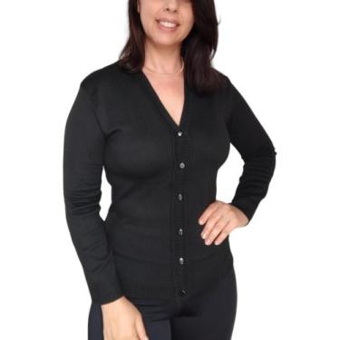 Imagem de Blusa Tricô Cardigan Feminino Suéter Casaquinho com Botões Gola V Pret