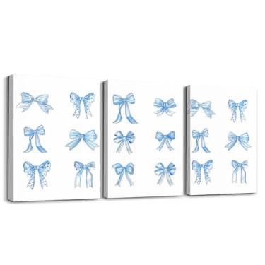 Imagem de Feelyou Decoração de laço, pôsteres em tela para meninas, estilo princesa sonhadora, pintura de parede, aquarela, arco azul, arte de parede para sala de estar, quarto, feminino, kawaii, 30,5 x 40,6 cm