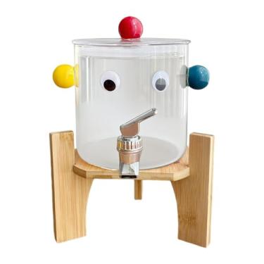 Imagem de DimyFew Dispensador de sucos e bebidas geladas, chá, limonada, jarra, refrigerador, recipiente para dispensador de bebidas para sala de jantar, com Suporte de Madeira