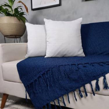 Imagem de Genérico, Kit Manta Para Sofá Azul + 2 Capas De Almofada Com Zíper 06