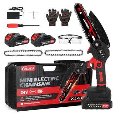 Imagem de Aiuca Mini Motosserra De 6 Polegadas, Elétrica Portátil Sem Fio Com 2 Baterias 24 V E 4000 Mah Correntes, Leve Portátil, Para Poda Árvores, Corte Madeira, Jardinagem, Uso Doméstico Ao Ar Livre (Verm