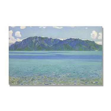 Imagem de Pinturas a óleo famosas, (paisagem 37) por Ferdinand Hodler, reprodução impressa em tela, arte de cenário para decoração de sala de estar. Somente tela de 60 x 96 cm - 23,7 x 37,7 pol