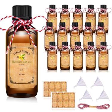 Imagem de ALEXPRE Pacote com 16 frascos de extrato de baunilha de vidro âmbar para frascos redondos de Boston caseiros de 60 ml, com tampas e adesivos, frascos para fazer extrato de baunilha, ideal para óleo