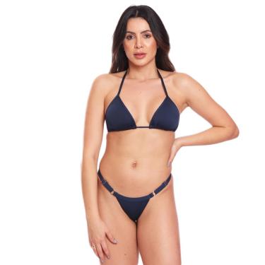 Imagem de Biquíni Conjunto Regulagem Cortinha Bojo Fio Duplo FMF Marinho-Feminino