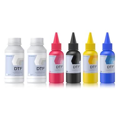 Imagem de PUNEHOD Tinta DTF 900 ml - Tinta de transferência DTF premium para filme PET, refil de tinta para impressora DTF L1800 R1390 L805 L800 XP600 TX800, tamanho: 4 * 100 ml (CMYK)+2 * 250 ml (WW)
