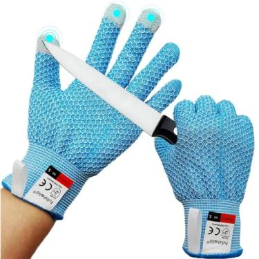 Imagem de 4 luvas resistentes a cortes nível 5 de proteção para cozinha, luvas anticorte de grau alimentício com tela sensível ao toque para corte de carne, fatiar bandolim, duráveis, respiráveis, laváveis na