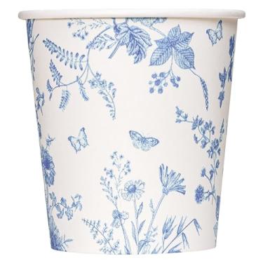 Imagem de Crisky Copos de papel de 142 g Copo Dixie [pacote com 100], copos de banheiro descartáveis, copo pequeno para enxaguante bucal floral azul elegante, café para bebida quente/fria, sobremesa para festas