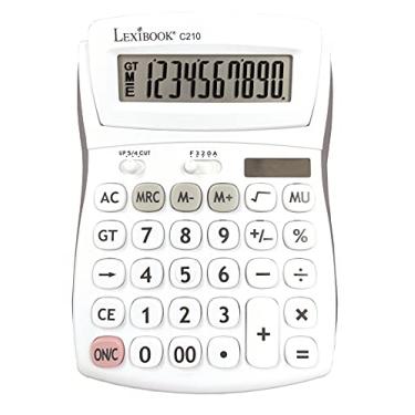 Imagem de Lexibook - Calculadora de mesa de 10 dígitos com visor dobrável - função básica e de memória - teclas grandes e tela para escritório, escola, casa - solar e baterias - branco/cinza - C210