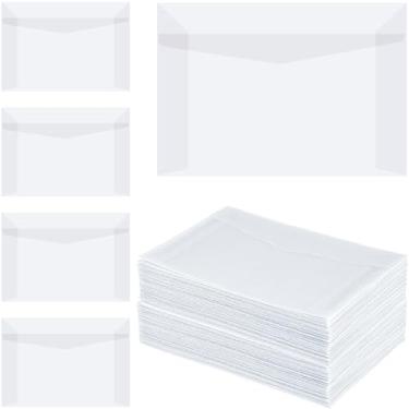 Imagem de Pacote com 60 envelopes de vidro de 10 x 7,6 cm, envelope translúcido de vidro para convite de casamento, mini envelope autovedante transparente para porta-ingressos, sementes, coleção de carimbos