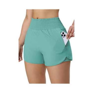 Imagem de Shorts Esportivos De Cintura Alta Para Mulheres 2024 XS-XXL Com Bolsos