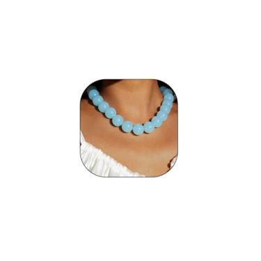 Imagem de Colar de contas grossas coloridas para mulheres, azul, verde, rosa, vermelho, miçangas, colares de contas de acrílico, joias modernas feitas à mão, Medium, Acrílico, Sem Pedra Preciosa