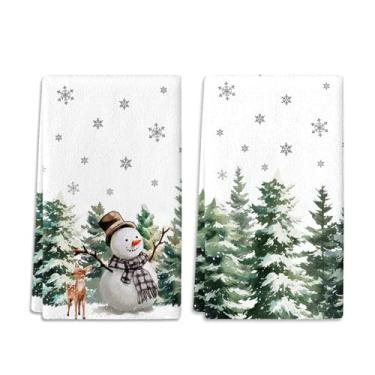 Imagem de SUZEJHE Toalhas de mão de Natal para banheiro, conjunto de 2, toalhas de mão de banho de alce de boneco de neve de inverno para cozinha, casa, hotel, academia, spa, ioga, casa de fazenda, decoração de