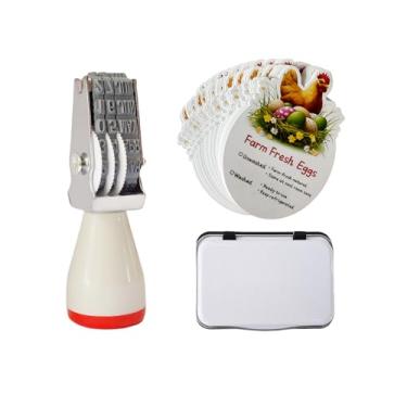 Imagem de Aunewrick Kit de carimbo de data de ovo com almofada de tinta, carimbo de mês e dia para ovos frescos de fazenda, galinha, pato, peru, ganso, codorna, ovos de aves (com 50 cartões)