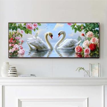 Imagem de VAIIEYO Kits de arte de diamante grande DIY 5D para adultos cisne, animal de arte de diamante, kits de pintura de diamante grande, tela de artesanato de strass redondo para decoração de parede de casa