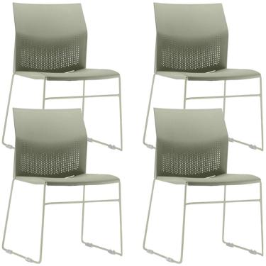 Imagem de Kit 04 Cadeiras Empilhável Fixa Link F02 Base Aço Verde - Lyam Decor