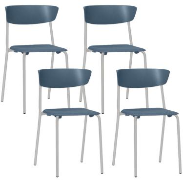 Imagem de Kit 04 Cadeiras Empilhável Fixa F02 Base Aço Cinza Azul - Lyam Decor