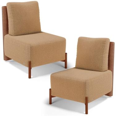 Imagem de Kit 02 Poltronas Decorativas Sala Estar Living Hungria L02 Couríssimo Camel Bouclê Mostarda - Lyam
