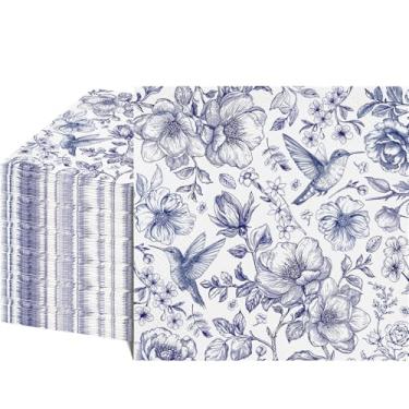Imagem de Guardanapos de papel de pássaros florais azuis chinoiserie para convidados de banheiro, guardanapos de mão decorativos descartáveis com flores azuis e brancas para festas de casamento, chá de panela