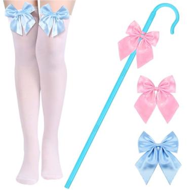 Imagem de Conjunto de 4 peças de fantasia de pastora, inclui bastão, meias, gravata borboleta rosa e branca para festa de Halloween (estilo 2)