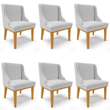 Imagem de Kit 6 Cadeiras Estofadas para Sala de Jantar Base Fixa de Madeira Castanho Lia Linho Cinza - Ibiza