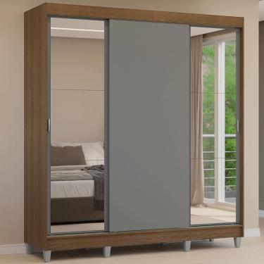 Imagem de Guarda-roupa Casal Com Pés 3 Portas De Correr Com Espelhos Rustic Cinza Reno Madesa