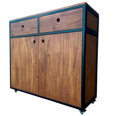 Imagem de Buffet Estilo Industrial com 2 Portas e 2 Gavetas e 4 Rodízios Ferro e