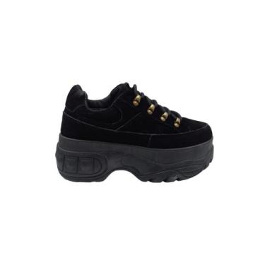 Imagem de Tênis plataforma femininos de camurça preta com salto de 5 cm - Lightb