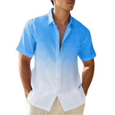 Imagem de Camisa BLYLUXU Gradient Linen de manga curta com botões para homem