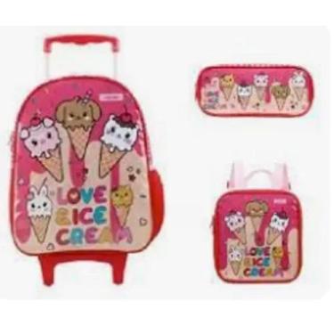 Imagem de Kit Mochila Rodinha Infantil Lancheira Estojo Sorvete Xeryus ref:12320