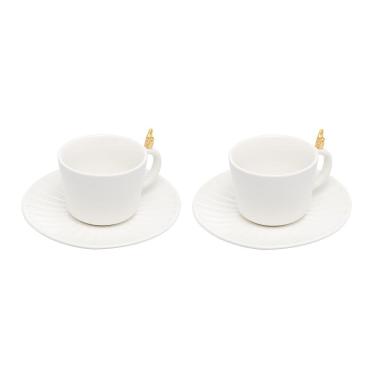 Imagem de Cj 2 Xícaras P/Chá C/Pires de Cerâmica Colibri Branco 170ml Wolff