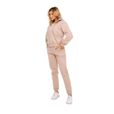 Imagem de Conjunto Moletom Feminino com Capuz e Calça Jogger  Roupa de Frio Casu
