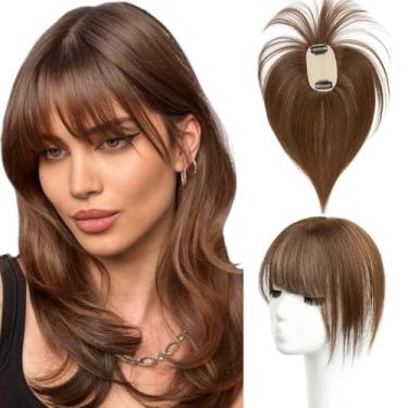 Imagem de TANJET Toppers de cabelo humano para mulheres - 25,4 cm, marrom médio, para aumentar o volume e o comprimento do cabelo, ótimo para queda de cabelo (10#4)